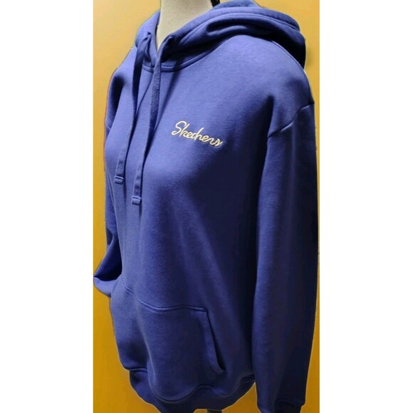 Skechers Hoodie Jacket Size L Kangaroo Pockets Pullover Cotton Blue - Picture 5 of 8